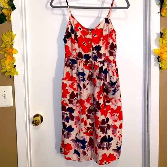 Floral Spaghetti Strap Dress W/ Front Pockets - Picture 1 of 5